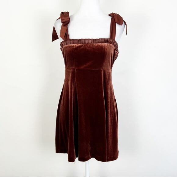 Danielle Bernstein x Macys Velvet Babydoll Mini Dress Brown Size XS - Picture 2 of 6